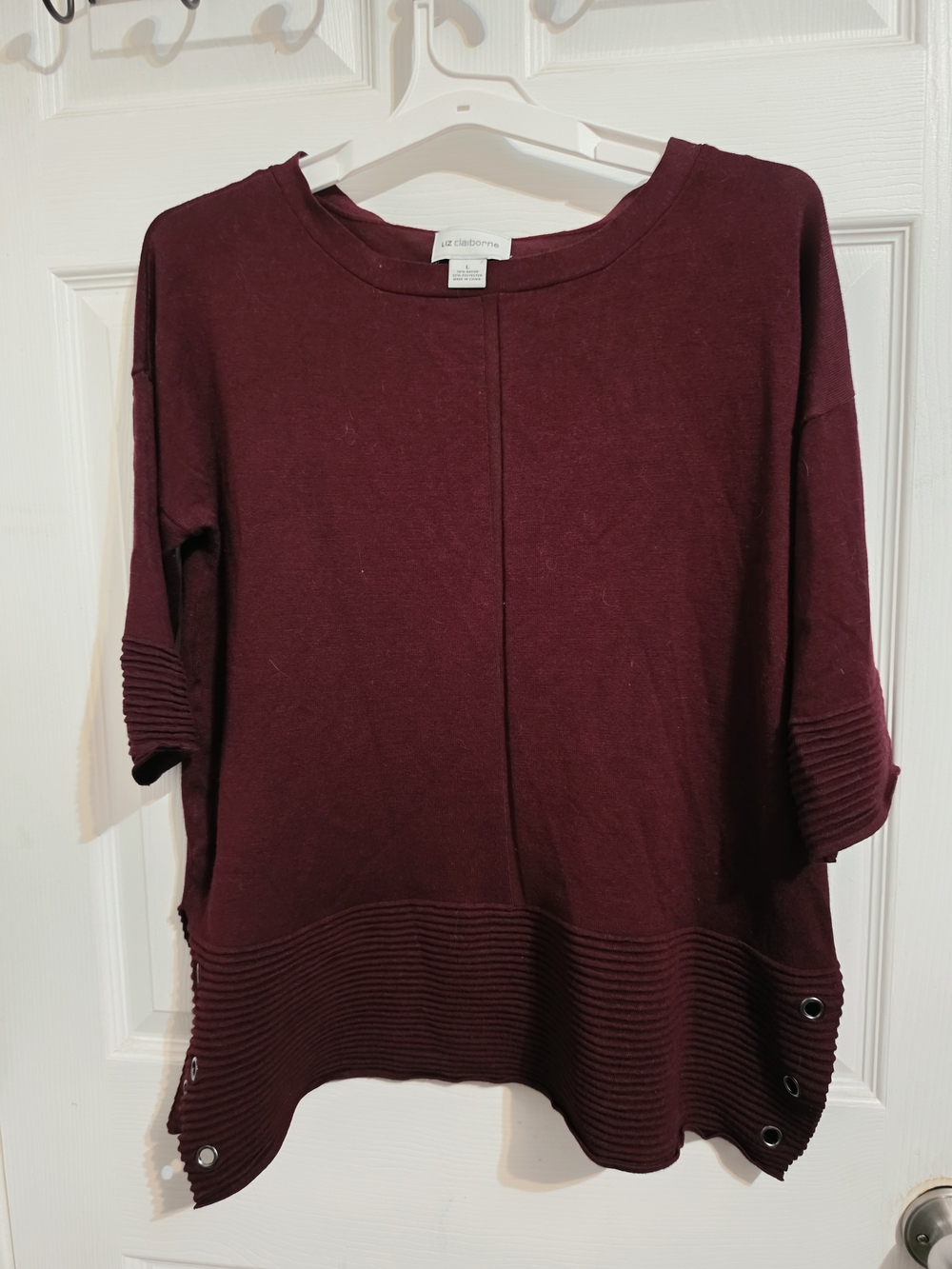 Liz Claiborne Maroon Rib-Hem Grommet Pullover